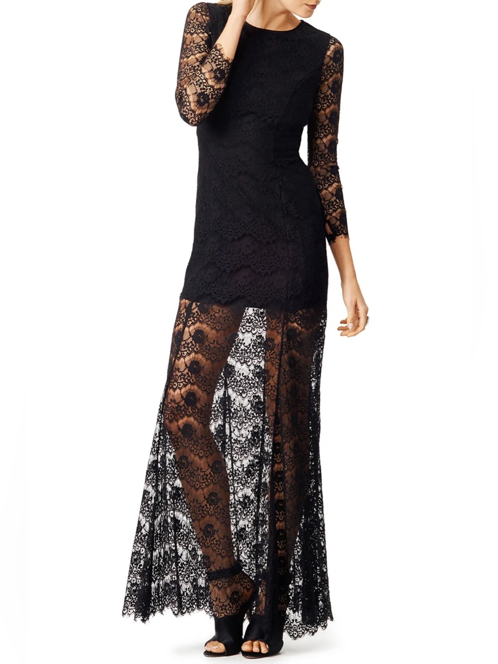 Erin Fetherston Black Sheer Lace Maxi Dress "Modern Morticia Gown" Sz 4
